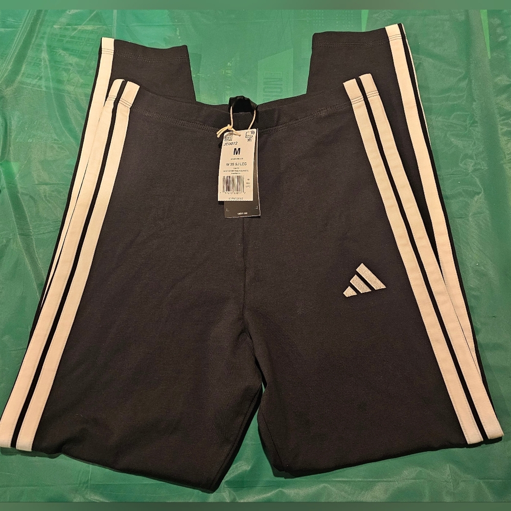 Adidas Black Leggings with White Stripes